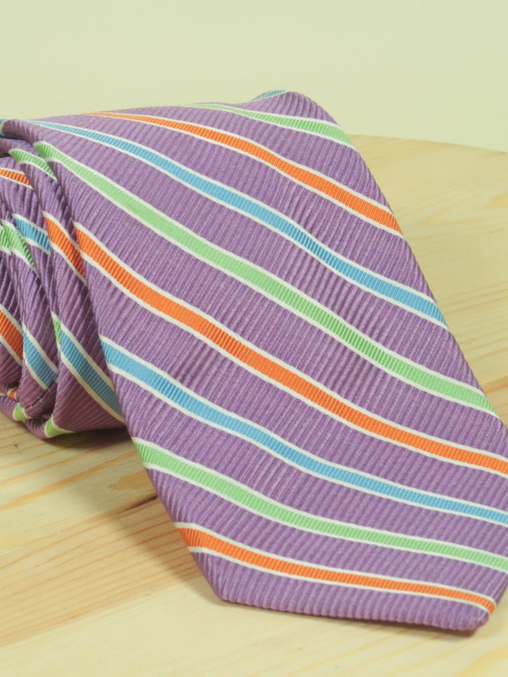 Peter Millar Repp Stripe Silk Cotton Tie Mens Purple Multi Gabardine Twill